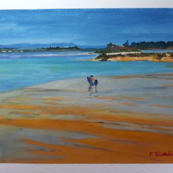 Painting titled "Au bord de la plage" by Franck Touratier, Original Artwork, Gouache