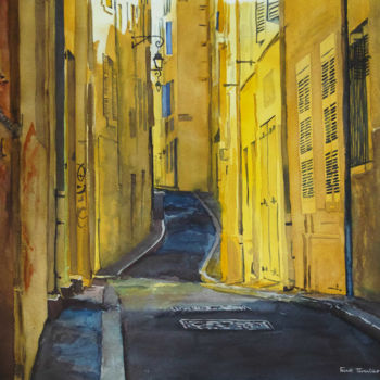 Painting titled "Rue de Marseille" by Franck Touratier, Original Artwork, Watercolor