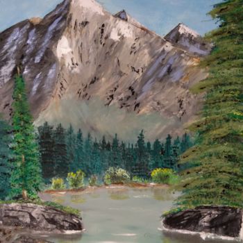 Peinture intitulée "Lac et montagne aig…" par Franck Gaillard, Œuvre d'art originale, Huile