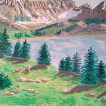 Painting titled "Lac de montagne Bel…" by Franck Gaillard, Original Artwork, Oil