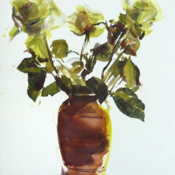 Pintura intitulada "Le pot aux roses" por Franck Le Boulicaut, Obras de arte originais, Aquarela