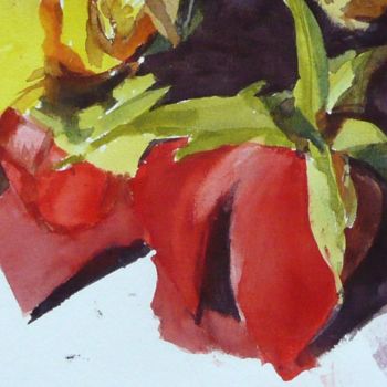 Malarstwo zatytułowany „Roses jaune et rouge” autorstwa Franck Le Boulicaut, Oryginalna praca, Akwarela