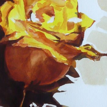 Malerei mit dem Titel "Rose jaune" von Franck Le Boulicaut, Original-Kunstwerk, Aquarell
