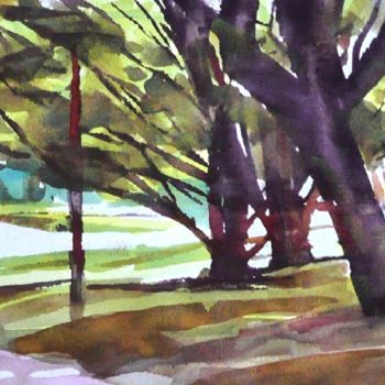 Painting titled "Bois de Vincennes" by Franck Le Boulicaut, Original Artwork, Watercolor