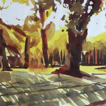 Painting titled "Bois de Vincennes II" by Franck Le Boulicaut, Original Artwork, Watercolor