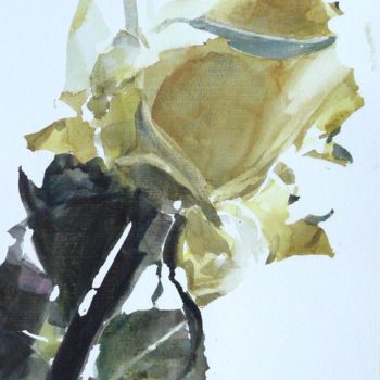 Malerei mit dem Titel "Rose diaphane" von Franck Le Boulicaut, Original-Kunstwerk, Aquarell