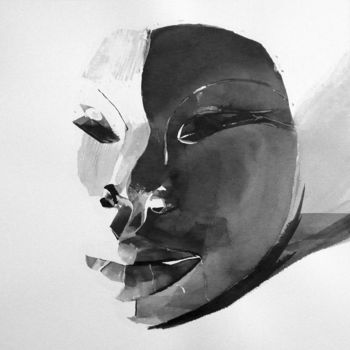 Schilderij getiteld "Masque" door Franck Le Boulicaut, Origineel Kunstwerk, Inkt