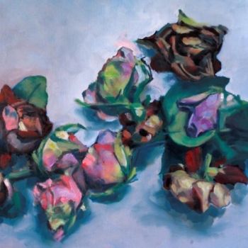 Картина под названием "Roses fanées" - Franck Le Boulicaut, Подлинное произведение искусства