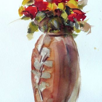Schilderij getiteld "Le pot aux roses" door Franck Le Boulicaut, Origineel Kunstwerk, Aquarel