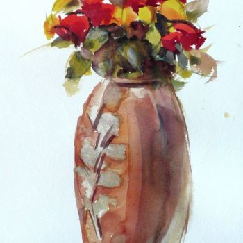 Peinture intitulée "Le pot aux roses" par Franck Le Boulicaut, Œuvre d'art originale, Aquarelle