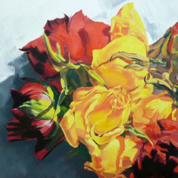 Painting titled "Roses alanguies" by Franck Le Boulicaut, Original Artwork, Oil