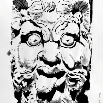 Dessin intitulée "Mascaron du Pont-Ne…" par Franck Le Boulicaut, Œuvre d'art originale, Encre