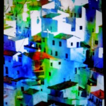 Digitale Kunst mit dem Titel "Maison bleu" von Franck Werner, Original-Kunstwerk, Digitale Malerei