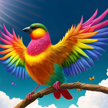 Digitale Kunst getiteld "Oiseau Arc-en-Ciel" door Francky Xv Wolff, Origineel Kunstwerk, AI gegenereerde afbeelding