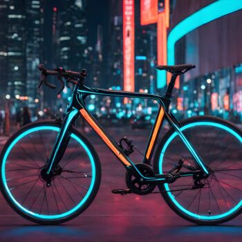 Digitale Kunst getiteld "Bicyclette Futuriste" door Francky Xv Wolff, Origineel Kunstwerk, AI gegenereerde afbeelding