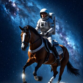 Digitale Kunst getiteld "Astronaute et son D…" door Francky Xv Wolff, Origineel Kunstwerk, AI gegenereerde afbeelding