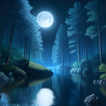 Digital Arts titled "Reflet de la Lune" by Francky Xv Wolff, Original Artwork, AI generated image