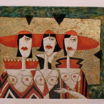 Pintura titulada "tre sorelle streghe" por Franco Anselmi, Obra de arte original