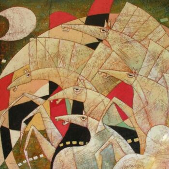Malerei mit dem Titel "RUSH HOUR - HORSES…" von Franco Anselmi, Original-Kunstwerk