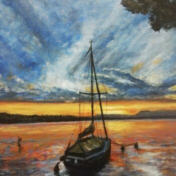 Картина под названием "Barca al tramonto" - Franco Forante, Подлинное произведение искусства, Акрил
