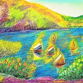 Painting titled "Regata sul Garda n°…" by Franco Forante, Original Artwork, Pastel