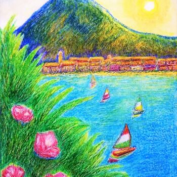 Schilderij getiteld "Regata sul Garda n°…" door Franco Forante, Origineel Kunstwerk, Pastel