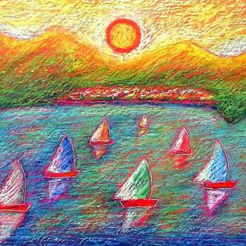 Schilderij getiteld "Regata sul Garda n°…" door Franco Forante, Origineel Kunstwerk, Pastel