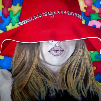 Painting titled "Ragazza con cappell…" by Franco Fumo, Original Artwork, Oil