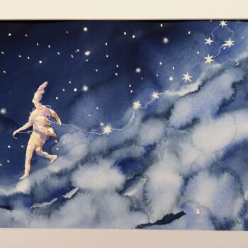 Pittura intitolato "Ladro di stelle" da Franco Grobberio, Opera d'arte originale, Acquarello
