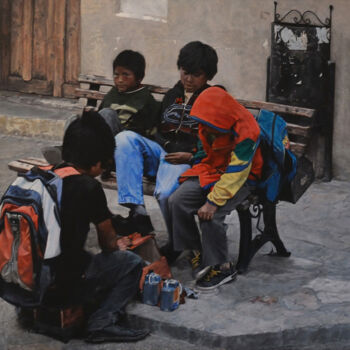 Peinture intitulée "les petits cireurs…" par François Chevalier, Œuvre d'art originale, Acrylique