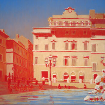 Painting titled "Piazza di Trevi, Ro…" by François Cusson, Original Artwork, Pastel Mounted on Wood Panel