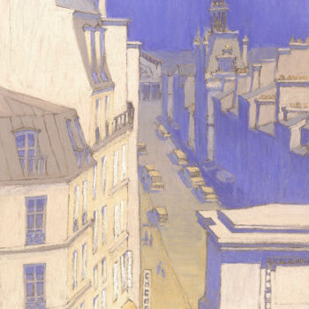 Painting titled "Rue du faubourg Sai…" by François Cusson, Original Artwork, Pastel Mounted on Wood Panel