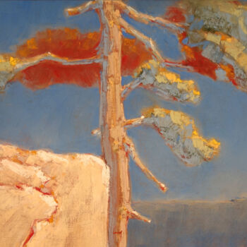 Peinture intitulée "Un rocher et un pin…" par François Cusson, Œuvre d'art originale, Pastel Monté sur Panneau de bois