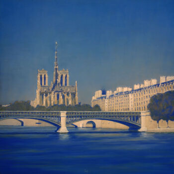 Pintura titulada "Pont Sully et Notre…" por François Cusson, Obra de arte original, Pastel Montado en Panel de madera