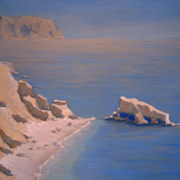 Painting titled "Rivage, Amorgos" by François Cusson, Original Artwork, Pastel Mounted on Wood Panel