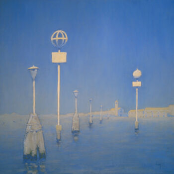 Painting titled "Vers Murano, lagune…" by François Cusson, Original Artwork, Pastel Mounted on Wood Panel