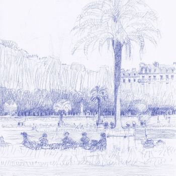 Disegno intitolato "Jardin du Luxembour…" da François Cusson, Opera d'arte originale, Matita Montato su Plexiglass