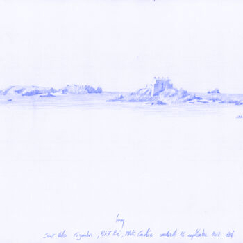 Dessin intitulée "Cézembre et Petit Bé" par François Cusson, Œuvre d'art originale, Crayon Monté sur Plexiglas
