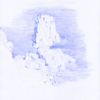 Σχέδιο με τίτλο "Rochers au Cap Fréh…" από François Cusson, Αυθεντικά έργα τέχνης, Μολύβι Τοποθετήθηκε στο Plexiglass
