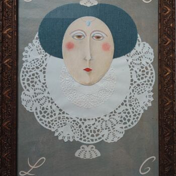 Ζωγραφική με τίτλο "Portrait femme rena…" από François Delaplace, Αυθεντικά έργα τέχνης, Ακουαρέλα