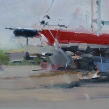 Painting titled "Boat Yard Paulliac…" by Francois Hugard, Original Artwork, Oil