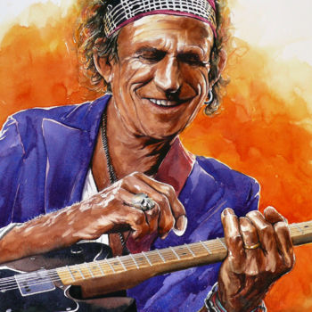 Malerei mit dem Titel "keith-richards-guit…" von François Lanvin, Original-Kunstwerk, Aquarell