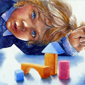 Peinture intitulée "enfant-cubes.jpg" par François Lanvin, Œuvre d'art originale, Aquarelle