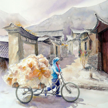 Painting titled "yunnan-triporteur-a…" by François Lanvin, Original Artwork, Watercolor