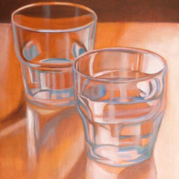 Pintura intitulada "deux verres sur bois" por Francois Malnati, Obras de arte originais, Óleo