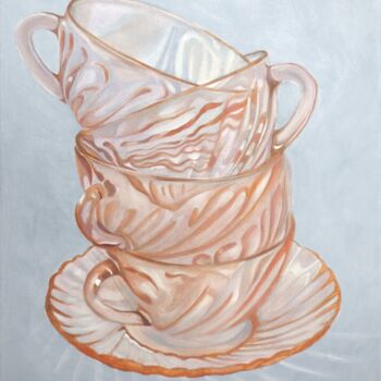 Malerei mit dem Titel "Tasses roses" von Francois Malnati, Original-Kunstwerk, Öl