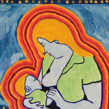 Peinture intitulée "#Vierge à l'enfant" par François Martigné, Œuvre d'art originale, Huile