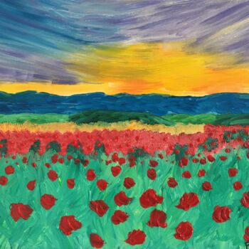 Painting titled "#Coquelicots" by François Martigné, Original Artwork, Oil