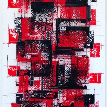Painting titled "Red Vitrail" by François Noël, Original Artwork, Acrylic Mounted on Wood Stretcher frame