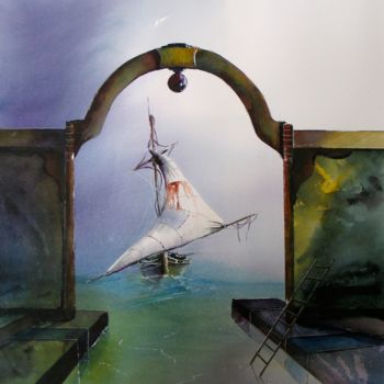 Pintura titulada "Bateau au Port" por François Renault, Obra de arte original, Acuarela